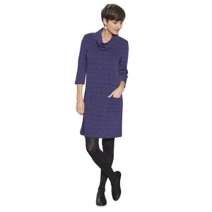 Northstyle Herringbone Knit Pocket Dress, Cowlneck, 3/4 Sleeves Black/purple